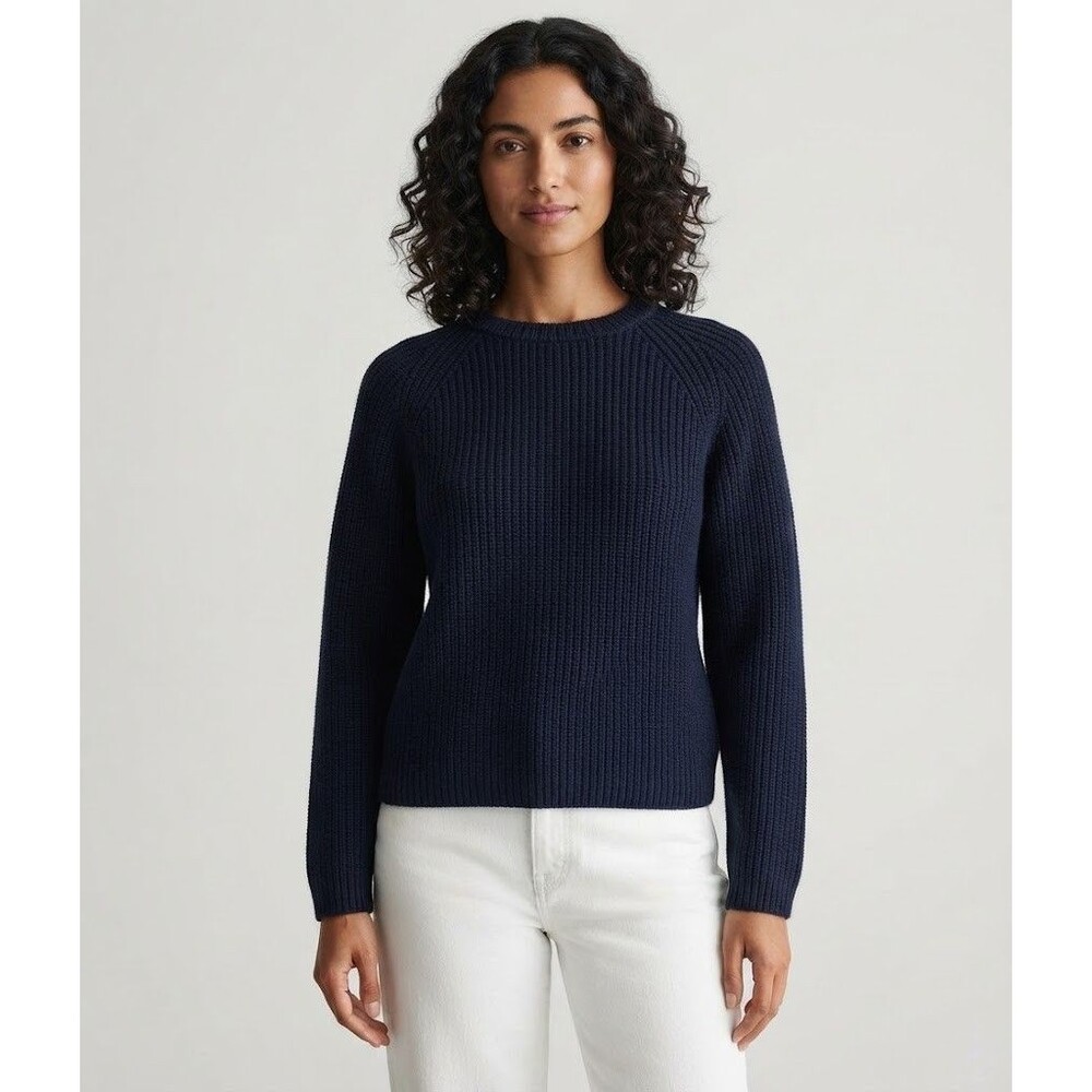 Quince 100% Organic Cotton Fisherman Crew Sweater Dark Navy/Black Small